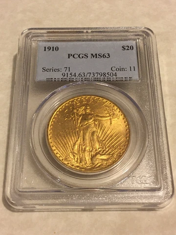 1910 MS63 PCGS $20 St Gaudens Double Eagle Gold Coin great appeal classic holder Cover
