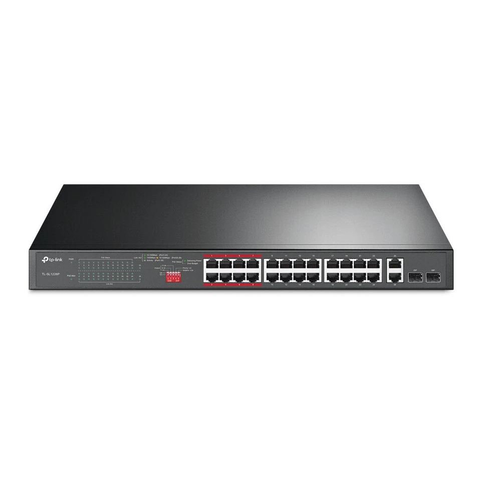 TP-Link TL-SL1226P 24-Port 10/100Mbps + 2-Port Gigabit Unmanaged PoE+ Switch - Image 1 of 1