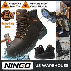 NINGO Men's Steel Toe Work Boots Waterproof Heavy-Duty Safety Industrial Boots - Picture 1 of 39