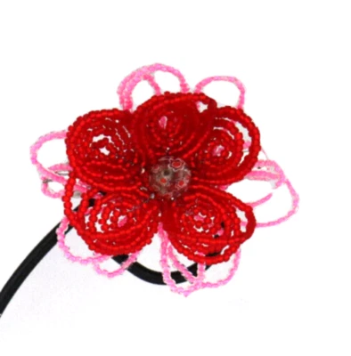 CORREATE MANO CUENTAS FRANCÉS PINZA PARA EL PELO FLOR ACCESORIO PARA EL CABELLO 3" X 3" ROJO ROSA INTENSO Foto 1 de 4