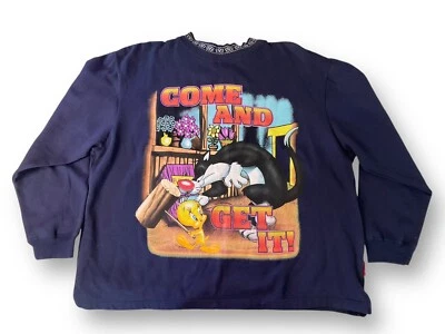 复古 Sylvester Tweety Bird 海军蓝运动衫女式 18/20 2XL Looney Tunes — 第 1/4 张图片