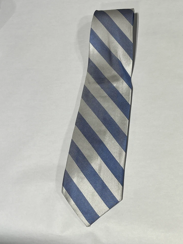 Corbata de seda pura a rayas azules y plateadas fusión para hombre con cuadrado a juego NUEVA Foto 1 de 4