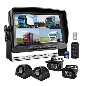 9" DVR Quad Monitor+4*Recording DVR Reversing Rear View Camera for Van Truck Bus - Picture 1 of 24
