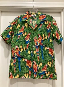 Vintage 80's Hilo Hattie Hawaiian Green Shirt Parrots Macaws SZ XL Button Down - Picture 1 of 11