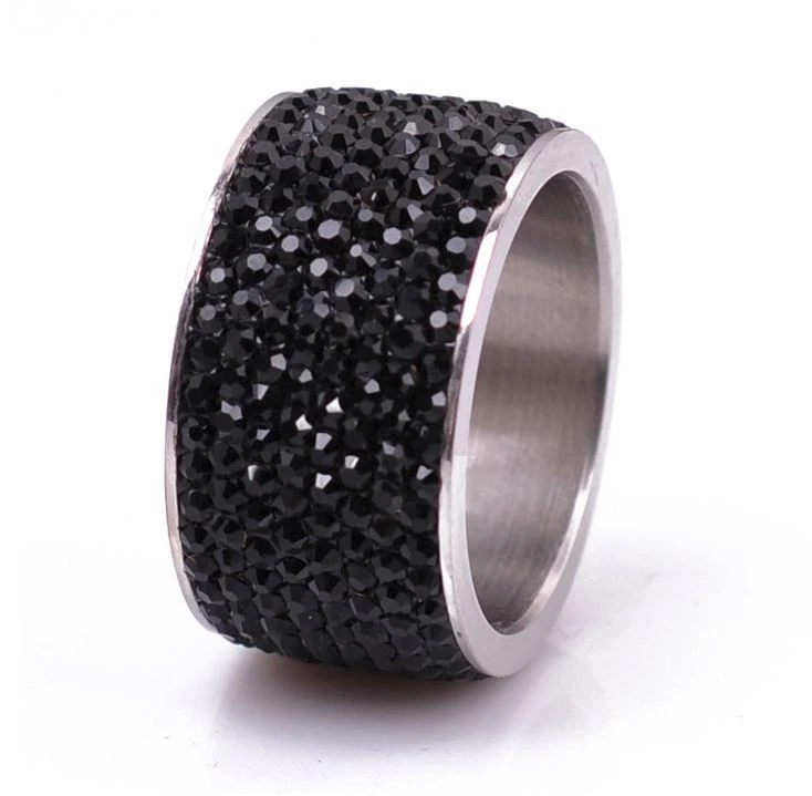 Anillo de eternidad para mujer 10 micro pavé 8 filas negro hematita acero inoxidable Foto 1 de 4