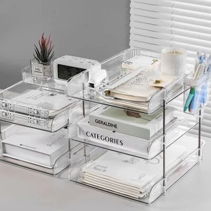 Paper Organizer - Acrylic Letter Tray Desk File Organizer with Pencil Holder ... - Picture 1 of 8