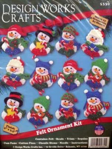 NEW FELT/SEQUIN/BEAD ORNAMENT KIT CANDYCANE SNOWMAN 12 ORNAMENTS - Picture 1 of 3