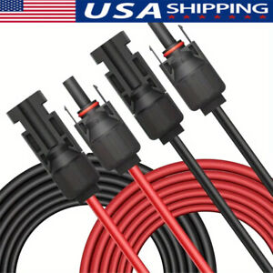 Black+Red 10 AWG Solar Panel Extension Cable Silicone Flexible Wire Connectors