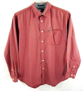 VTG Tommy Hilfiger Mens Shirt Button Up Plaid Red Blue Long Sleeve Size Large - Picture 1 of 5