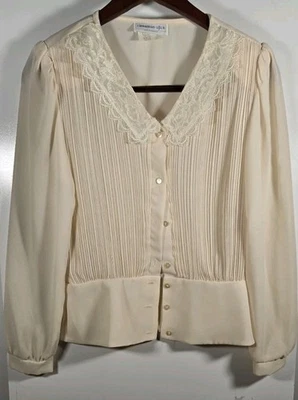 Vintage Cinnamon Stick Pearl Blause Lace Collar Elegant Womes Blause Retro Sz 12 - Image 1 of 4