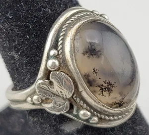 Antiker indianischer Moosachat Sterlingsilber Gr.4,5 Adj Pinky Ring - Bild 1 von 8