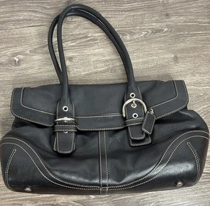 Coach Soho Hampton Shoulder Bag Black White Stitching No. H04D-9636 - Picture 1 of 15
