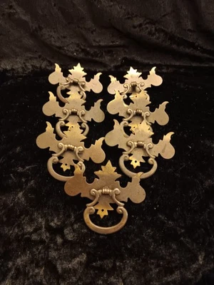 Vtg 7 Small Thin Single Screw Reclaimed Gold Metal Batwing-style Handles Pulls - Image 1 of 4