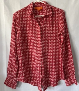 Joe Fresh Rot Rosa Bluse Button Down Damen S/P Floral Artsy 100% Seide 70er Retro - Bild 1 von 8