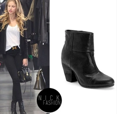 Rag & Bone Newbury Black Leather Ankle Booties Women's 8 Heel Zip Up Celebrity - Image 1 of 4