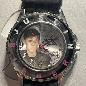 JUSTIN BIEBER Time 2012 WATCH Black #JB 1225 New Stickers Still On Face And Bac - Picture 1 of 4