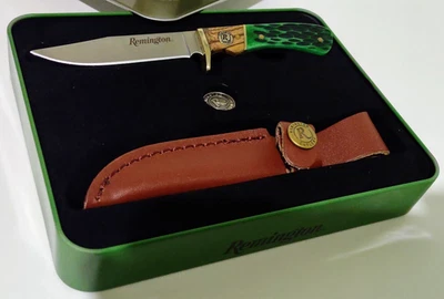 CUCHILLO BOWIE DE CAZA DE HUESO VERDE REMINGTON ¡CON ESTUCHE DE EXHIBICIÓN!!! Foto 1 de 4