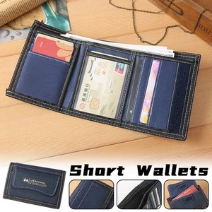 Mens Short Canvas Wallet Hasp Zipper Card ID Holder Coin Pocket Male Purse - Picture 1 of 15
