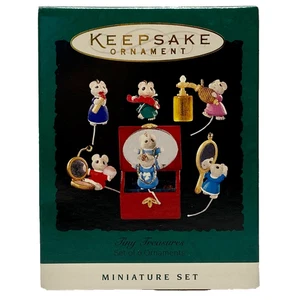 Vintage Christmas Ornament Tiny Treasures Miniature Set 6 Mice Hallmark 1995 NIB - Picture 1 of 6