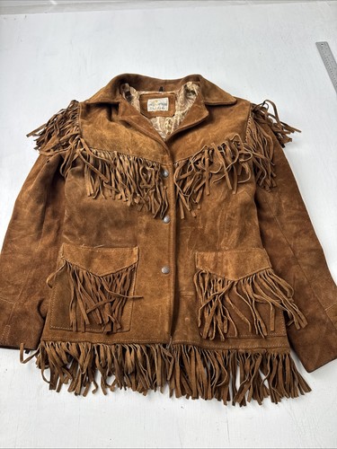 Cappotto pelle Simco Supreme frange giacca wester donna taglia 10 anni '60 '70