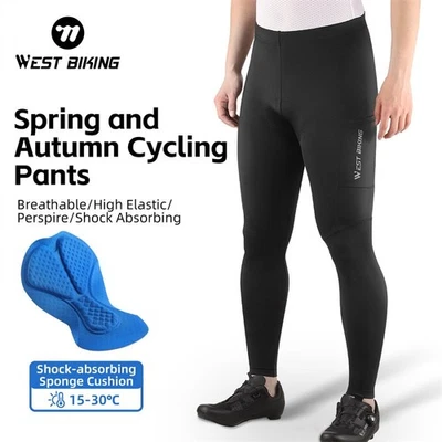 WEST BIKING Cycling Pants Trousers Padded Bike Tights Leggings with Pocket - Image 1 of 4