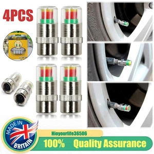 Car Tire Valve Stem Caps Pressure Monitor Sensor Indicator 3 Color Alert 4 Pcs - Picture 1 of 6