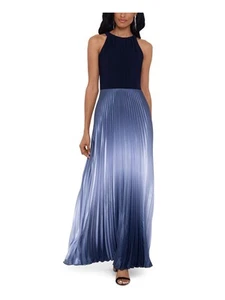 BETSY & ADAM Womens Navy Gown Sleeveless Maxi Evening Accordion Pleat Dress 2 - Picture 1 of 6