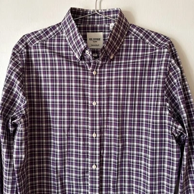 Camisa a Cuadros Ben Sherman A Medida Calce Ajustado Púrpura | Para Hombres 16 1/2 32-33 Foto 1 de 4