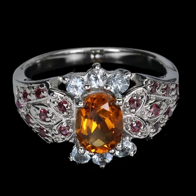 Anillo de plata de ley 925 ovalado citrino 8x6 mm aguamarina piedras preciosas joyería tamaño 9 Foto 1 de 4