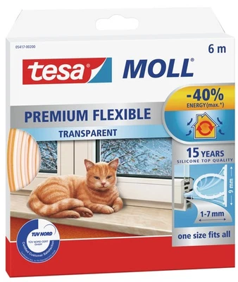 tesamoll Fensterdichtung Silikon (1 x 6 m) - Profil: 9 mm x 7 mm - transparent - Bild 1 von 4