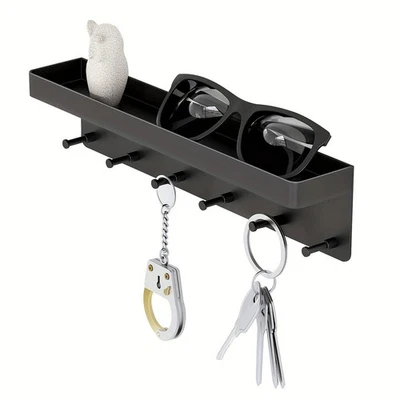 Plastic Key Hanger 6 Hooks with Top Shelf Easy Install for Living Room Kitchen - Image 1 of 4