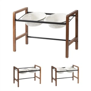 7.1inch Ceramic Adjustable Raised Double Bowls Set with Stand, 3 Heights Elev... - Bild 1 von 6