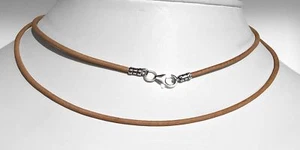 2mm leather cord necklace sterling lobster clasp 15, 16, 17, 18, 19, or 20 inch - Picture 1 of 32