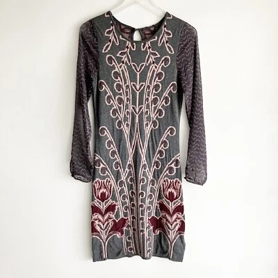 Anthropologie Knitted & Knotted XS Saone Sweater Dress Sheer Long Sleeve Gray - Image 1 of 4