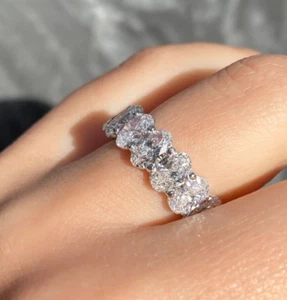 14K White Gold 12 CT Oval Cut Moissanite Full Eternity Wedding Band For Women - Picture 1 of 3