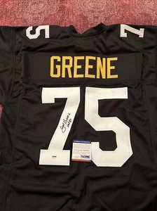 Joe Greene signed Pitt Steelers Black Jersey #75 Inscribed HOF 87 PSA/DNA COA - Picture 1 of 4