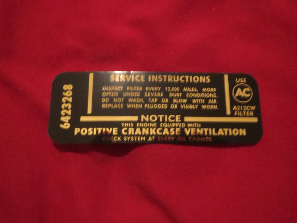 Chevrolet Camaro Corvette Chevelle Impala 396 1967 325 hp filtro de aire calcomanía “B” Foto 1 de 1