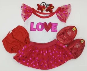 Build a Bear Valentine's Red Heart Love Shirt Ruffle Tulle Skirt Panties Shoes - Picture 1 of 15
