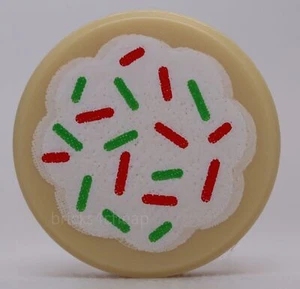Lego 8x Tan Tile Round 1 x 1 with Cookie White Frosting Red Green Sprinkles - Picture 1 of 1