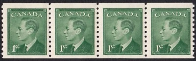 MNH 1950 CANADA 1¢ KGVI COIL STAMP JUMP STRIP, POSTES POSTAGE OMITTED, Scott 295 - Image 1 of 4