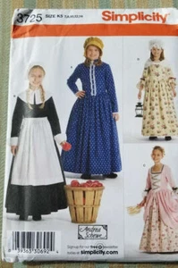 Simplicity 3725 Girls Costume DRESS Quaker Amish Pilgrim Pioneer Sewing Pattern - Picture 1 of 3