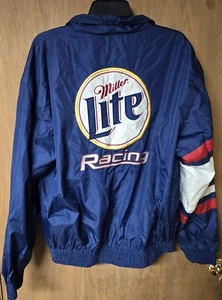 Vintage NASCAR Chase Jacket Mens Medium Blue MILLER LITE RACING 2 RUSTY WALLACE - Picture 1 of 10