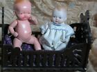 2 Vintage Bisque  Japan Nippon Dollhouse Baby Dolls in Cradle 3-1/2 " to 4"