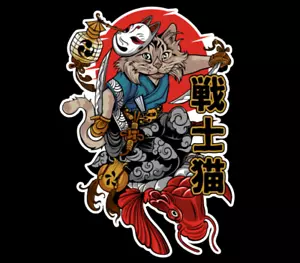 Lustige Anime Ninja Katze mit Fisch Aufkleber Aufkleber Auto LKW Wandhandy - Bild 1 von 2