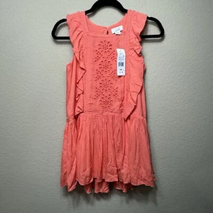 NEW Girl's Peek Coral Sleeveless Drop Waist Dress Size 8 Lined Ruffle Eyelet - Picture 1 of 15
