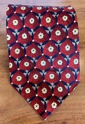 Claiborne 100% Silk Red Geometric Brocade Foulard Tie Made In USA - Image 1 of 3