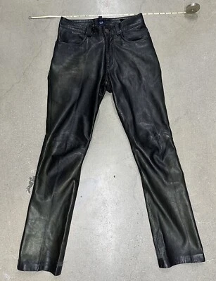 Vintage GAP Leather Pants Black Straight Leg Sz 1 *Patina* - Image 1 of 4