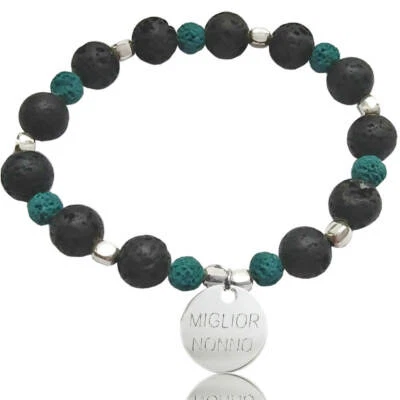 Braccialetto MIGLIOR NONNO, in argento 925 e pietra lavica - Immagine 1 di 2