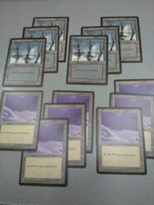 Snow-Covered Swamp x 6/Plains x 7 Eng 13 Lands-MTG Ice Age-NM/EX