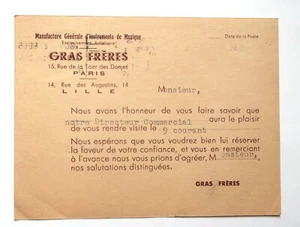 Carte postale correspondance Manufactures Instruments musique Gras Frères Paris - Picture 1 of 8